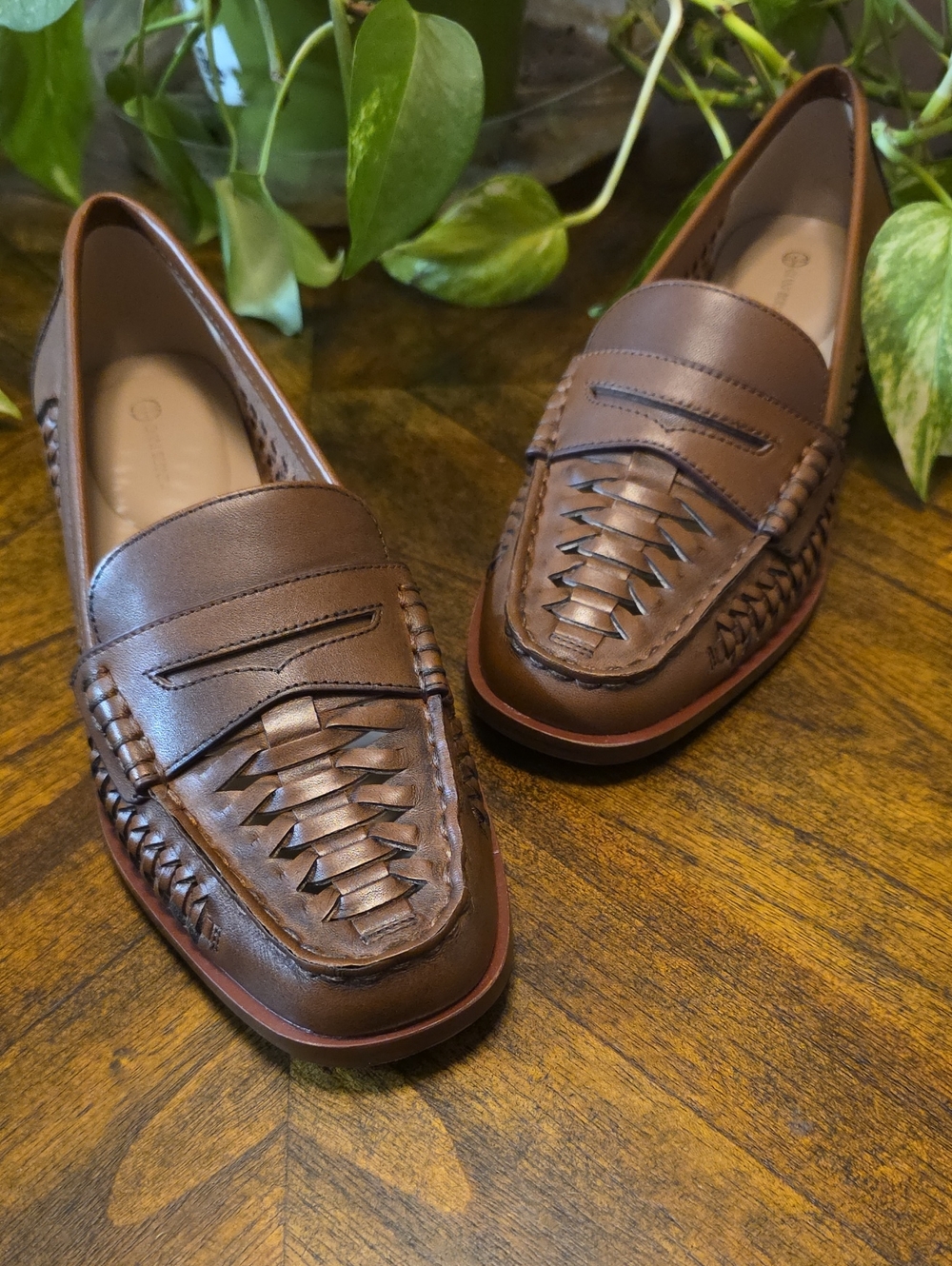 Gianni Bernini Brynnlee Brown Woven Penny Leather Loafers